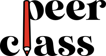Peerclass Logo Logo that reads "peerclass" in black font with a red pencil
